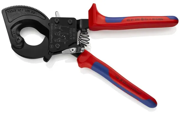 Knipex Kabelschneider (Ratschensystem) schwarz lackiert, mit Mehrkomponenten-Griff 250 mm