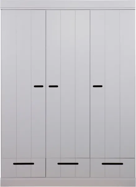 Connect, Kleiderschrank, 3 Türen und 3 Schubladen, grau, H195x53x140 cm, Kiefernholz