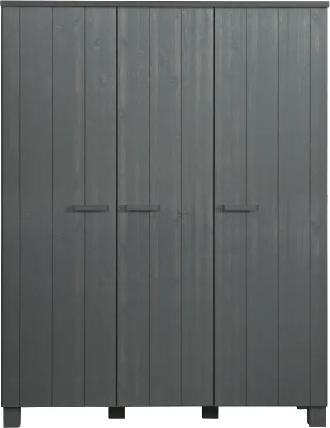 Dennis, Kleiderschrank, dunkelgrau, H202x55x158 cm, Kiefernholz