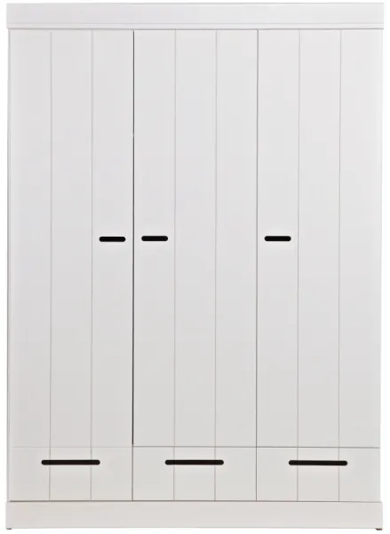 Connect, Kleiderschrank, 3 Türen und 3 Schubladen, weiß, H195x53x140 cm, Kiefernholz